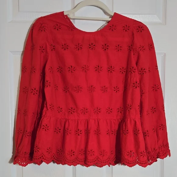 Madewell Red Eyelet Peplum Blouse Size Small - Picture 3 of 6